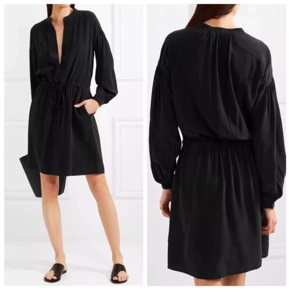 Vince Shirred Sleeve Silk Drawstring Casual Dress sz XS
